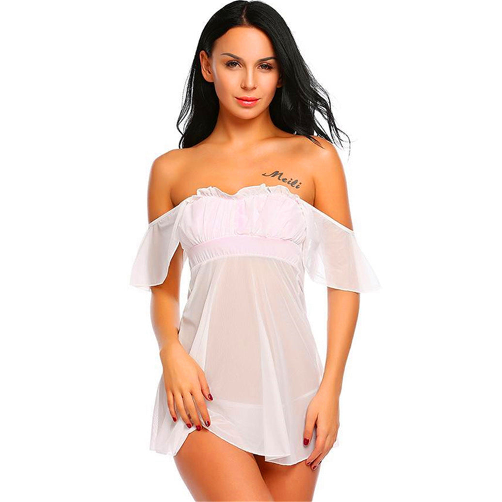Sheer Off-Shoulder Lace Slip