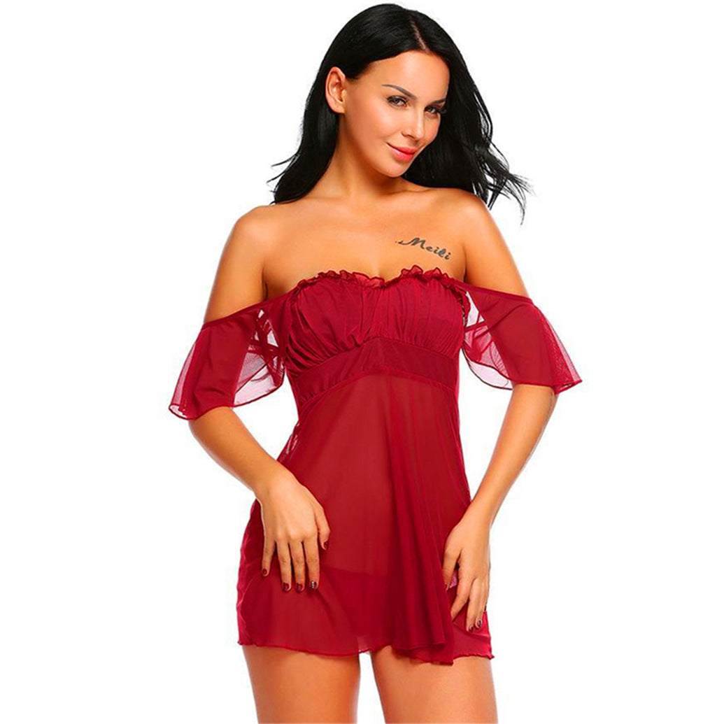 Sheer Off-Shoulder Lace Slip